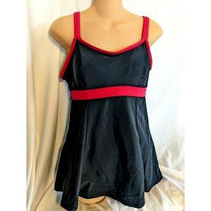 Mainstream Women’s Sz 10 One Piece Swimsuit Empire Swimdress Black & Pink